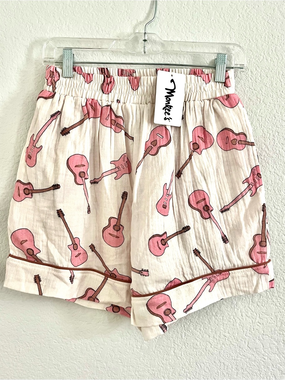 Peach Love California Pink Guitar Print High Waist Shorts